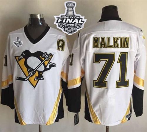 Penguins #71 Evgeni Malkin White CCM Throwback 2016 Stanley Cup Final Patch Stitched NHL Jersey