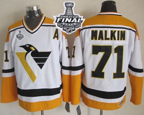 Penguins #71 Evgeni Malkin White Yellow CCM Throwback 2016 Stanley Cup Final Patch Stitched NHL Jersey Penguins #71 Evgeni Malkin White Yellow CCM Throwback 2016 Stanley Cup Final Patch Stitched NHL Jersey