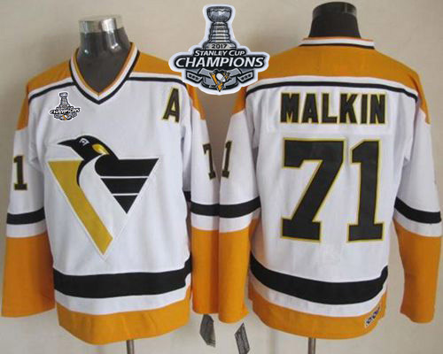 Penguins #71 Evgeni Malkin White Yellow CCM Throwback 2017 Stanley Cup Finals Champions Stitched NHL Jersey Penguins #71 Evgeni Malkin White Yellow CCM Throwback 2017 Stanley Cup Finals Champions Stitched NHL Jersey