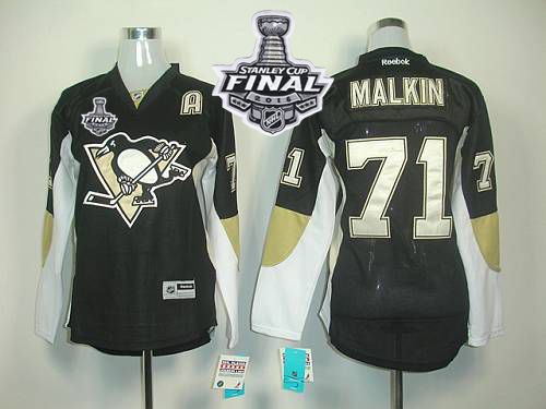 Penguins #71 Vgeni Malkin Black 2016 Stanley Cup Final Patch Women's Home Stitched NHL Jersey