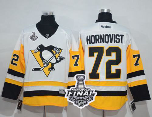 Penguins #72 Patric Hornqvist White New Away 2017 Stanley Cup Final Patch Stitched NHL Jersey