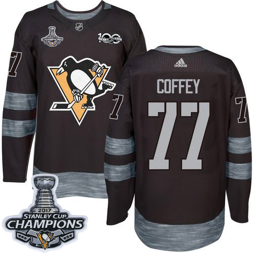 Penguins #77 Paul Coffey Black 1917-2017 100th Anniversary Stanley Cup Finals Champions Stitched NHL Jersey