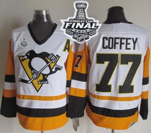 Penguins #77 Paul Coffey White Black CCM Throwback 2016 Stanley Cup Final Patch Stitched NHL Jersey