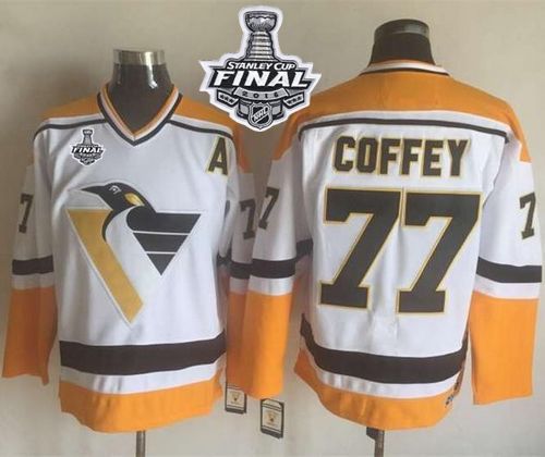 Penguins #77 Paul Coffey White Yellow CCM Throwback 2016 Stanley Cup Final Patch Stitched NHL Jersey Penguins #77 Paul Coffey White Yellow CCM Throwback 2016 Stanley Cup Final Patch Stitched NHL Jersey