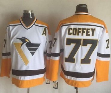 Penguins #77 Paul Coffey WhiteYellow CCM Throwback Stitched NHL Jersey Penguins #77 Paul Coffey WhiteYellow CCM Throwback Stitched NHL Jersey