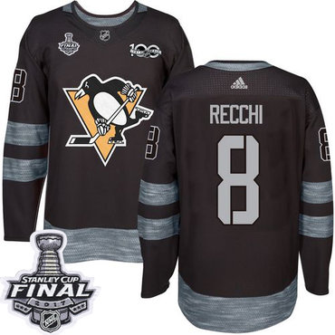 Penguins #8 Mark Recchi Black 1917-2017 100th Anniversary Stanley Cup Final Patch Stitched NHL Jersey