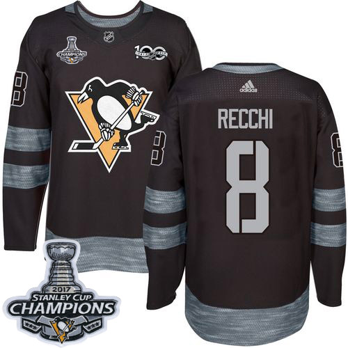 Penguins #8 Mark Recchi Black 1917-2017 100th Anniversary Stanley Cup Finals Champions Stitched NHL Jersey