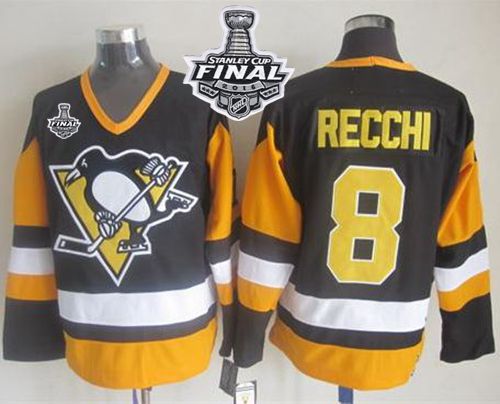 Penguins #8 Mark Recchi Black CCM Throwback 2016 Stanley Cup Final Patch Stitched NHL Jersey