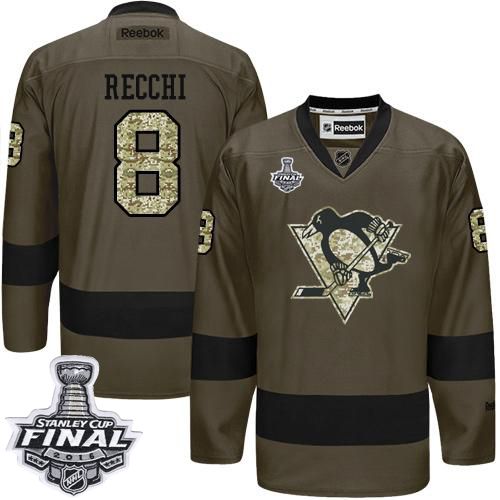 Penguins #8 Mark Recchi Green Salute to Service 2016 Stanley Cup Final Patch Stitched NHL Jersey