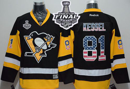 Penguins #81 Phil Kessel Black Alternate USA Flag Fashion 2017 Stanley Cup Final Patch Stitched NHL Jersey
