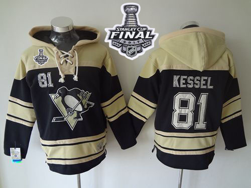 Penguins #81 Phil Kessel Black Sawyer Hooded Sweatshirt 2017 Stanley Cup Final Patch Stitched NHL Jersey