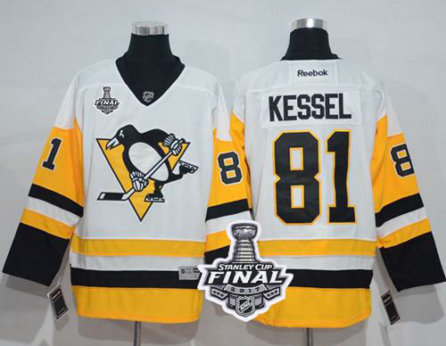 Penguins #81 Phil Kessel White New Away 2017 Stanley Cup Final Patch Stitched NHL Jersey