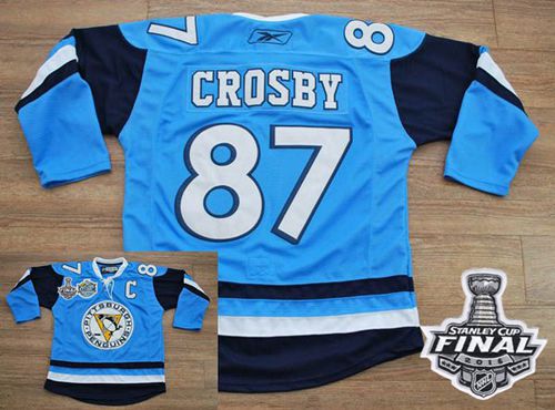 Penguins #87 Sidney Crosby Baby Blue 2011 Winter Classic Vintage 2016 Stanley Cup Final Patch Stitched NHL Jersey