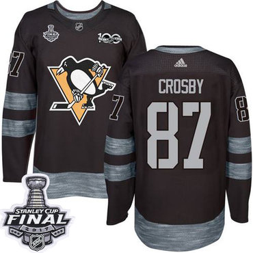 Penguins #87 Sidney Crosby Black 1917-2017 100th Anniversary Stanley Cup Final Patch Stitched NHL Jersey