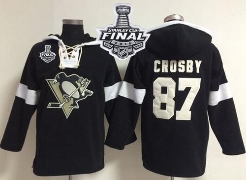 Penguins #87 Sidney Crosby Black 2016 Stanley Cup Final Patch NHL Pullover Hoodie