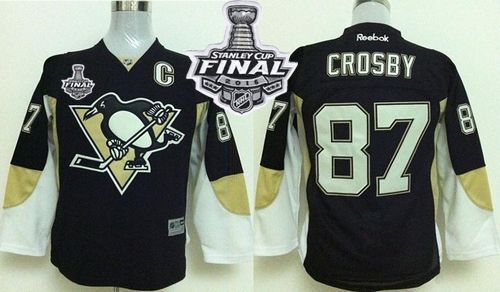 Penguins #87 Sidney Crosby Black 2016 Stanley Cup Final Patch Stitched Youth NHL Jersey
