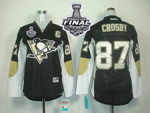 Penguins #87 Sidney Crosby Black 2016 Stanley Cup Final Patch Women's Home Stitched NHL Jersey