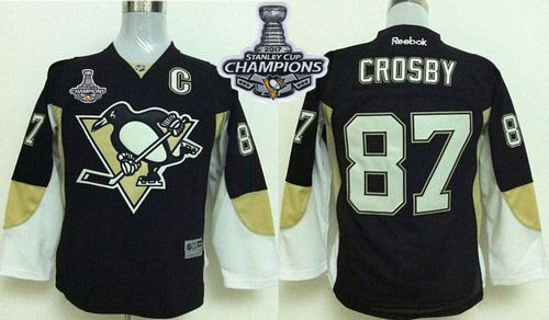 Penguins #87 Sidney Crosby Black 2017 Stanley Cup Finals Champions Stitched Youth NHL Jersey