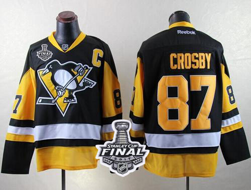 Penguins #87 Sidney Crosby Black Alternate 2017 Stanley Cup Final Patch Stitched NHL Jersey