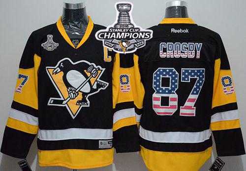 Penguins #87 Sidney Crosby Black Alternate USA Flag Fashion 2016 Stanley Cup Champions Stitched NHL Jersey