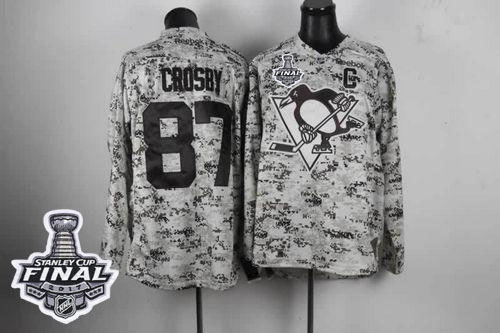 Penguins #87 Sidney Crosby Camo 2017 Stanley Cup Final Patch Stitched NHL Jersey