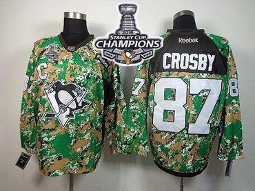 Penguins #87 Sidney Crosby Camo Veterans Day Practice 2016 Stanley Cup Champions Stitched NHL Jersey