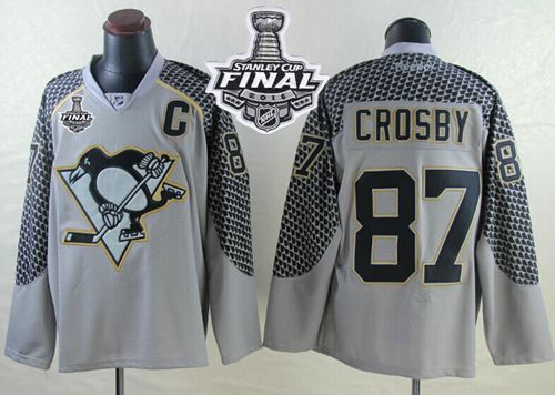 Penguins #87 Sidney Crosby Charcoal Cross Check Fashion 2016 Stanley Cup Final Patch Stitched NHL Jersey