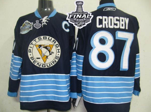 Penguins #87 Sidney Crosby Dark Blue 2011 Winter Classic Vintage 2017 Stanley Cup Final Patch Stitched NHL Jersey