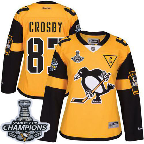 Penguins #87 Sidney Crosby Gold 2017 Stadium Series Stanley Cup Finals Champions Women's Stitched NHL Jersey