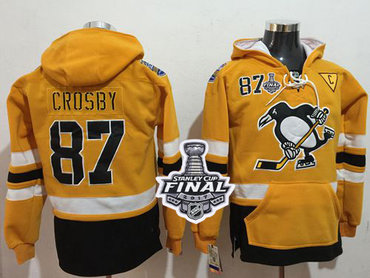 Penguins #87 Sidney Crosby Gold Sawyer Hooded Sweatshirt 2017 Stadium Series Stanley Cup Final Patch Stitched NHL Jersey