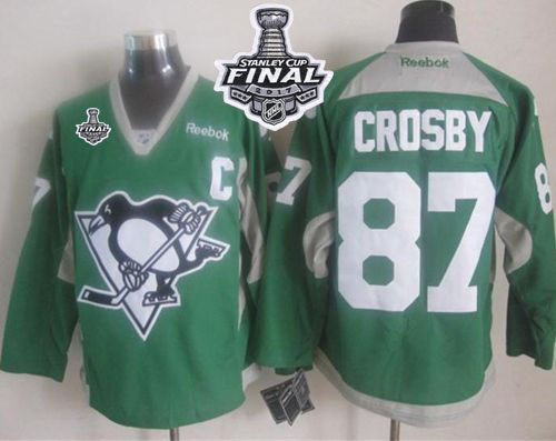 Penguins #87 Sidney Crosby Green Practice 2017 Stanley Cup Final Patch Stitched NHL Jersey