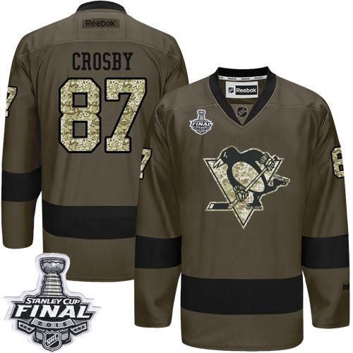 Penguins #87 Sidney Crosby Green Salute to Service 2016 Stanley Cup Final Patch Stitched NHL Jersey