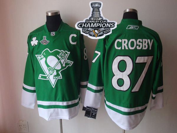 Penguins #87 Sidney Crosby Green St Patty's Day 2017 Stanley Cup Finals Champions Stitched NHL Jersey Penguins #87 Sidney Crosby Green St Patty's Day 2017 Stanley Cup Finals Champions Stitched NHL Jersey
