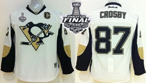 Penguins #87 Sidney Crosby White 2016 Stanley Cup Final Patch Stitched Youth NHL Jersey