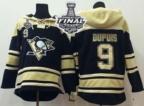 Penguins #9 Pascal Dupuis Black Sawyer Hooded Sweatshirt 2016 Stanley Cup Final Patch Stitched NHL Jersey