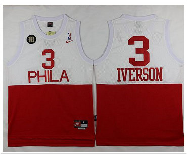 Philadelphia 76ers #3 Allen Iverson White Red Nike Throwback Stitched NBA Jersey Philadelphia 76ers #3 Allen Iverson White Red Nike Throwback Stitched NBA Jersey