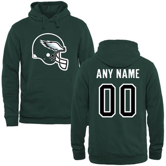 Philadelphia Eagles Green Custom Name & Number Helmet Pullover Hoodie
