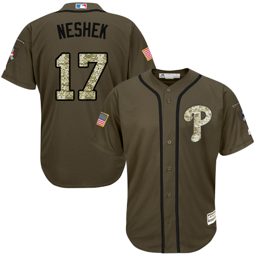 Phillies #17 Pat Neshek Green Salute to Service Stitched Youth MLB Jersey Phillies #17 Pat Neshek Green Salute to Service Stitched Youth MLB Jersey