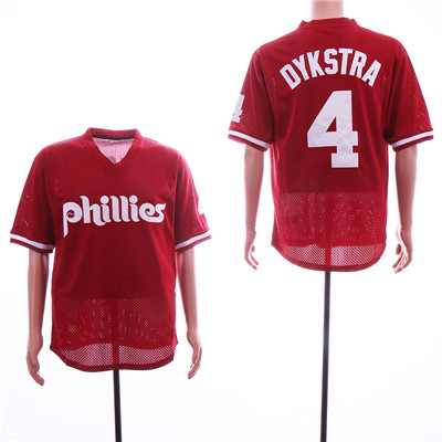 Phillies #4 Lenny Dykstra Red Mesh BP Jersey