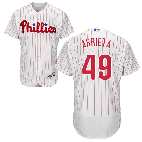 Phillies #49 Jake Arrieta White(Red Strip) Flexbase Authentic Collection Stitched MLB Jersey Phillies #49 Jake Arrieta White(Red Strip) Flexbase Authentic Collection Stitched MLB Jersey