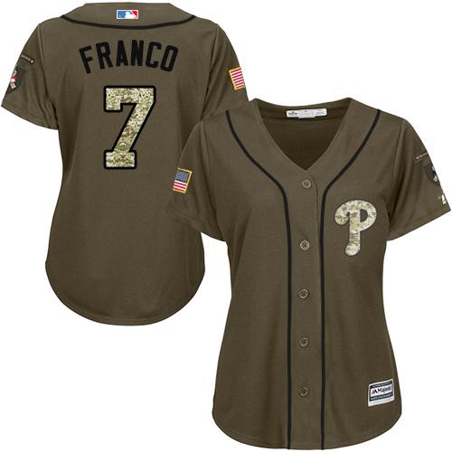 Phillies #7 Maikel Franco Green Salute to Service Women's Stitched MLB Jersey Phillies #7 Maikel Franco Green Salute to Service Women's Stitched MLB Jersey