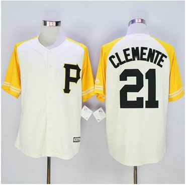 Pirates #21 Roberto Clemente CreamGold Exclusive New Cool Base Stitched MLB Jersey