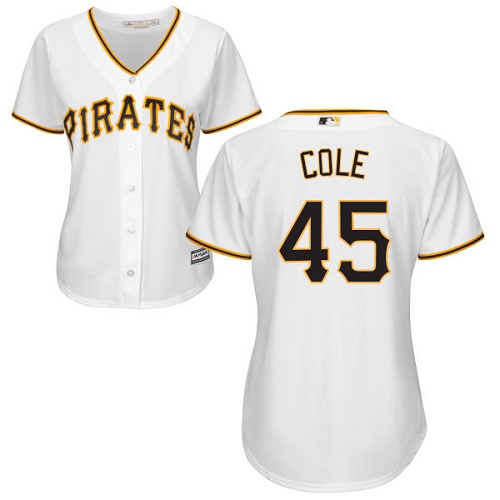 Pirates #45 Gerrit Cole White Home Women's Stitched MLB Jersey Pirates #45 Gerrit Cole White Home Women's Stitched MLB Jersey