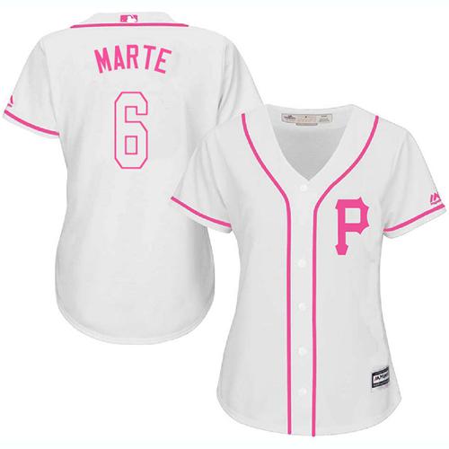 Pirates #6 Starling Marte White Pink Fashion Women's Stitched MLB Jersey