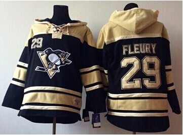 Pittsburgh Penguins #29 Andre Fleury Black Sawyer Hooded Sweatshirt Stitched NHL Jersey