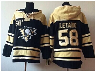Pittsburgh Penguins #58 Kris Letang Black Sawyer Hooded Sweatshirt Stitched NHL Jersey