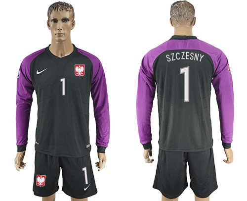 Poland #1 Szczesny Black Goalkeeper Long Sleeves Soccer Country Jersey Poland #1 Szczesny Black Goalkeeper Long Sleeves Soccer Country Jersey