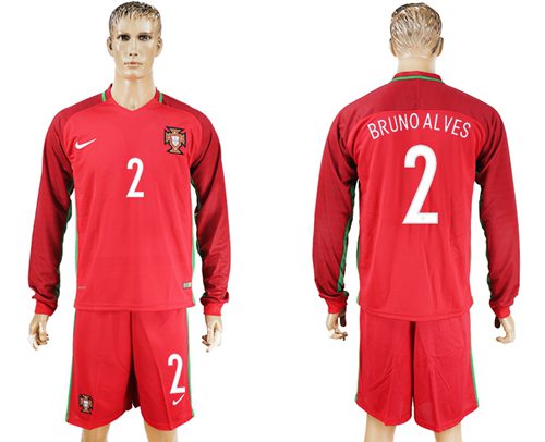 Portugal #2 Bruno Alves Home Long Sleeves Soccer Country Jersey Portugal #2 Bruno Alves Home Long Sleeves Soccer Country Jersey