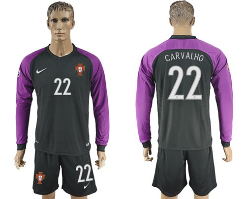 Portugal #22 Carvalho Black Goalkeeper Long Sleeves Soccer Country Jersey Portugal #22 Carvalho Black Goalkeeper Long Sleeves Soccer Country Jersey
