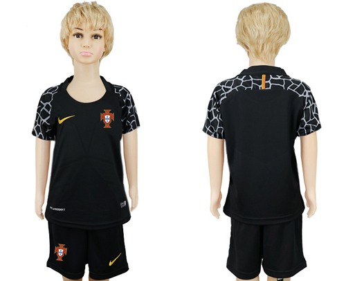 Portugal Blank Black Goalkeeper Kid Soccer Country Jersey
